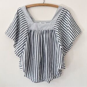 MADEWELL EUC Striped Flutter Sleeve Light Weight Blue White Square Neck Blouse
